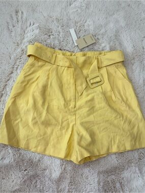 Mango Lemon Yellow High-Waist Belted Women's Shorts